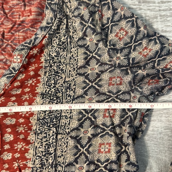 Lucky Brand Peasant Top Boho Mixed Print Border Blouse Lightweight - Picture 8 of 11